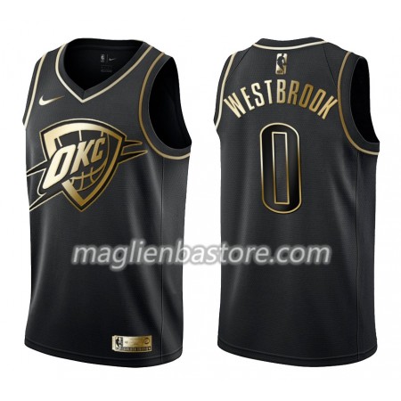 Maglia NBA Oklahoma City Thunder Russell Westbrook 0 Nike Nero Golden Edition Swingman - Uomo